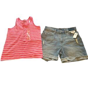 NWT Old Navy Girls Cuffed Denin Shorts and Stripe Tank Top Sz: Shorts 14 Top XL